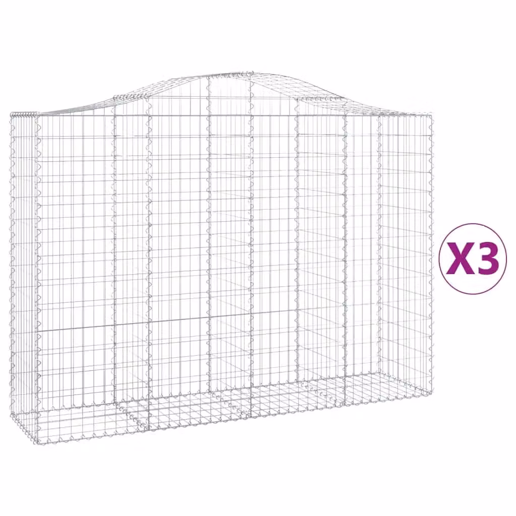 Berkfield Home Arched Gabion Baskets, 3 Piece Set, Silver Galvanised Steel, W: 200 cm, D: 50 cm, H: 140-160 cm – 2