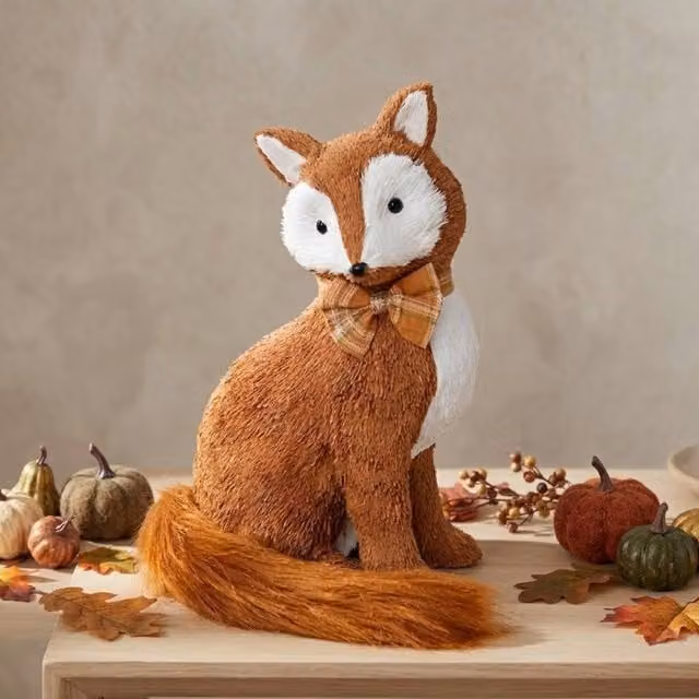 Garden Greatness Rustic Sitting Fox Ornament with Fluffy Tail in Brown