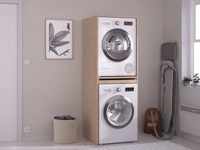 Vente-unique Minimalist Washing Machine and Tumble Dryer Cabinet in Light Oak, W: 64.2 cm, H: 184.4 cm, D: 64.9 cm