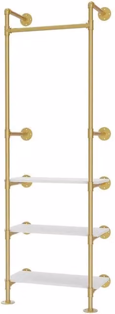 NESTLUNE Industrial Metal Wall Mounted Clothing Rack in Gold and White – 1