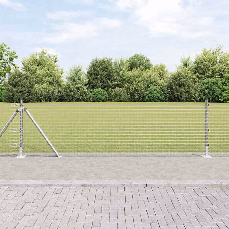Berkfield Home Single-Bar Welded Wire Fence with 13 Flanged Posts, Galvanised Steel, Silver, 0.6 x 100 m