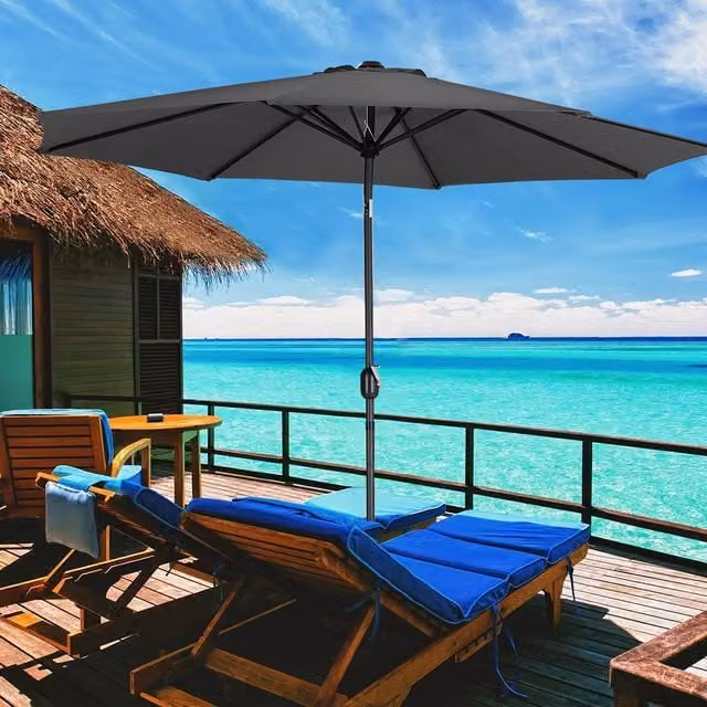 Livingandhome 3M Outdoor Patio Sun Umbrella with Central Pole, Black