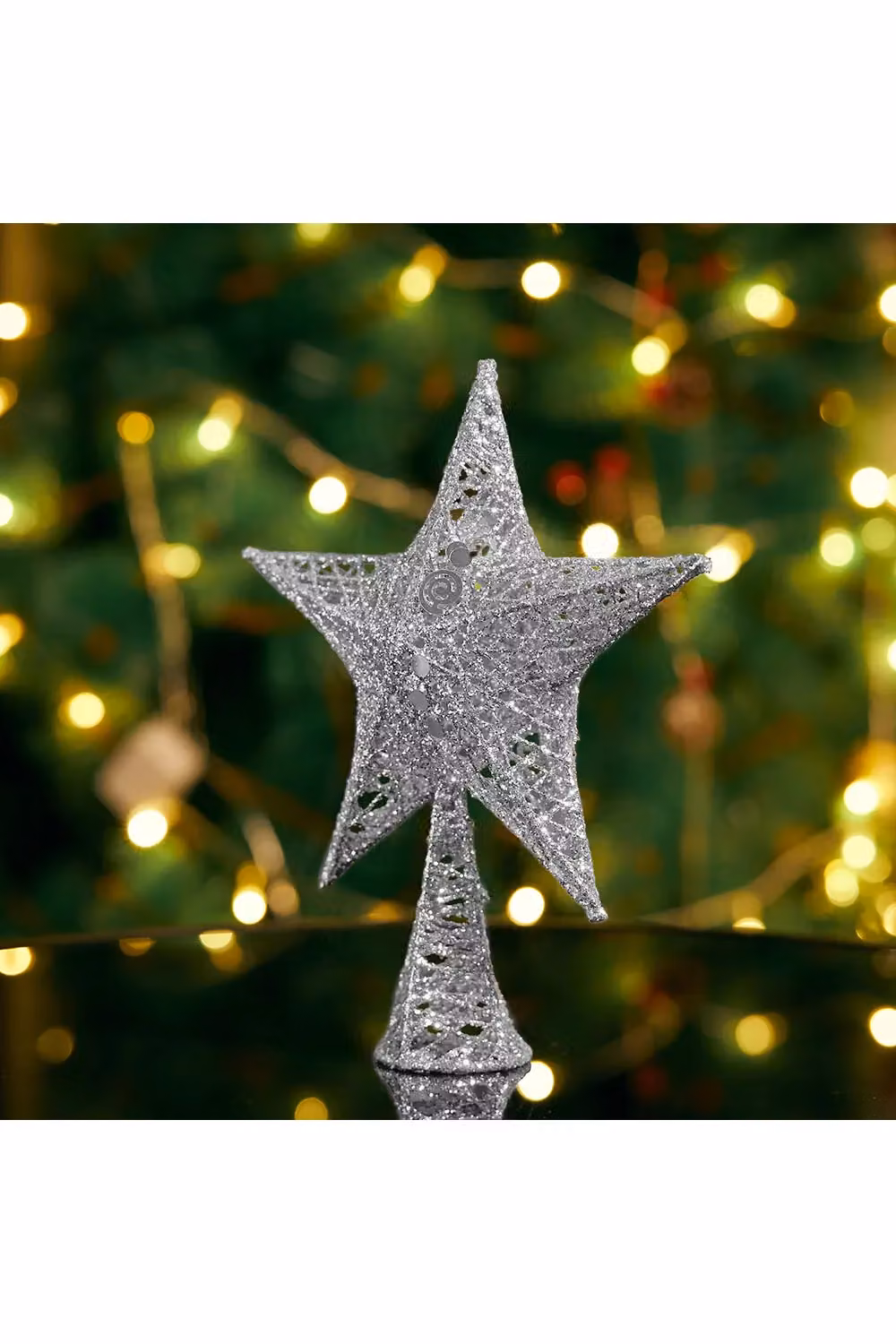 Living and Home Silver Metal Star Christmas Tree Topper Ornament – 3