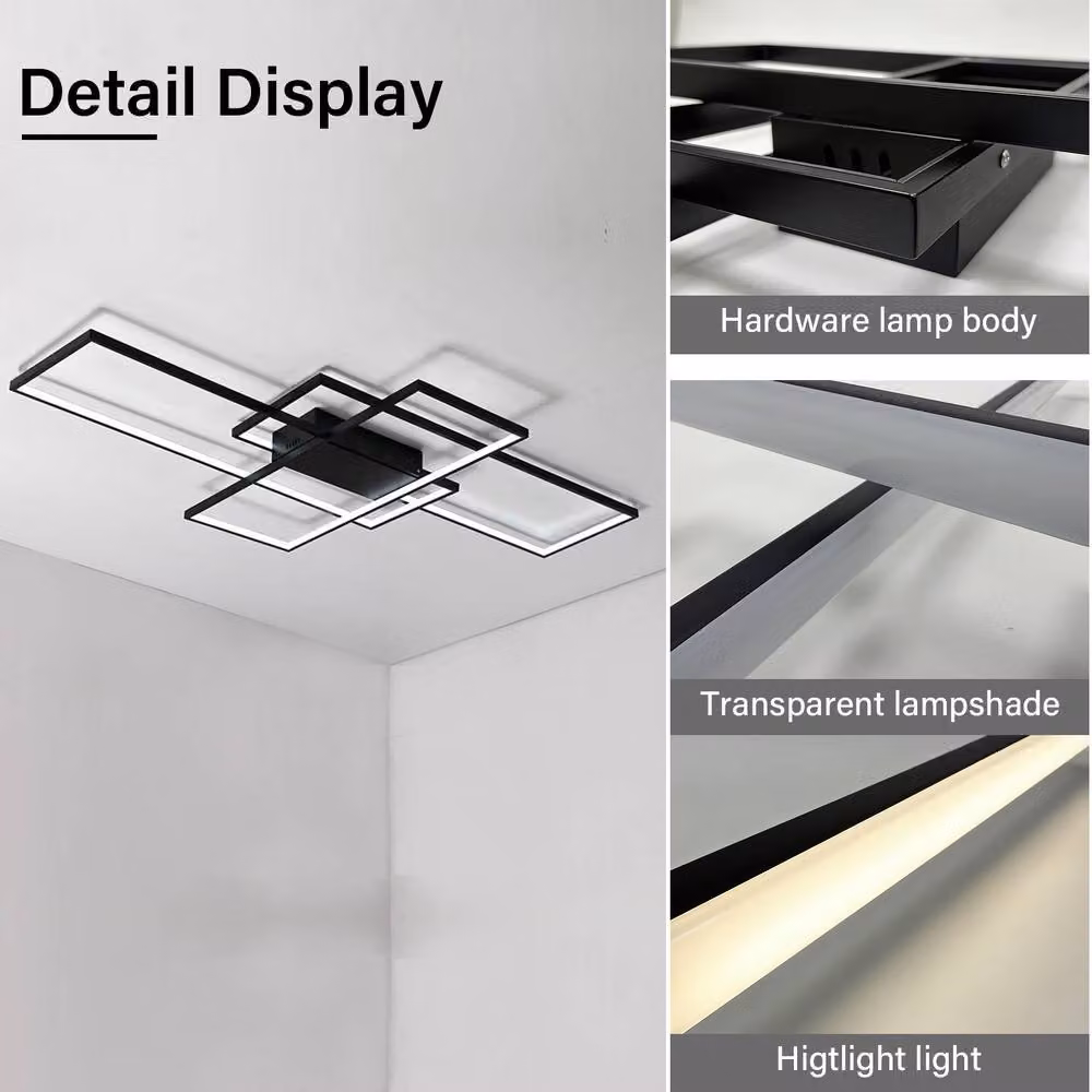 INMTFEI Black Modern Geometric LED Ceiling Light, Dimmable with Remote Control – 3