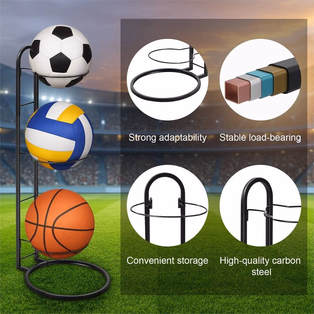 Nordara 3-Layer Metal Sports Ball Storage Rack and Basketball Football Organiser in Black – 4