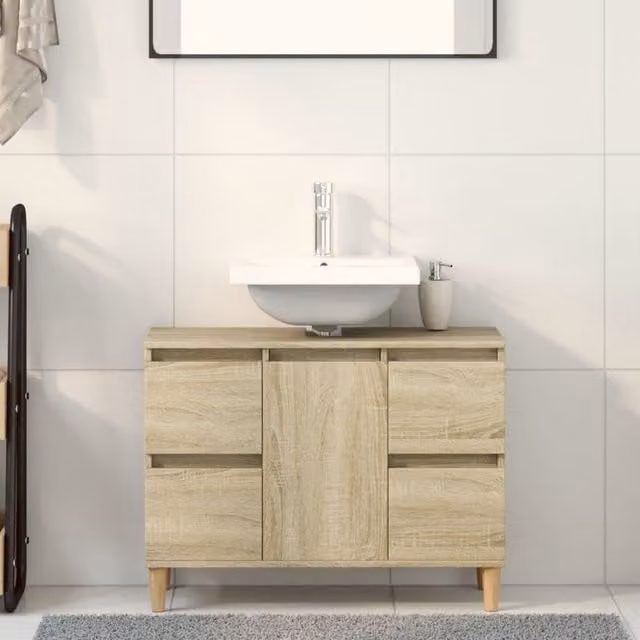 Berkfield Home Sonoma Oak Sink Cabinet in Brown, W/D/H: 80 x 33 x 60 cm – 1