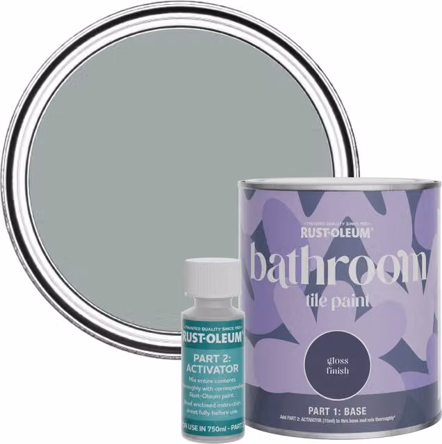 Rust-Oleum Bathroom Tile Paint in Gloss Finish, Pitch Grey, 750ml