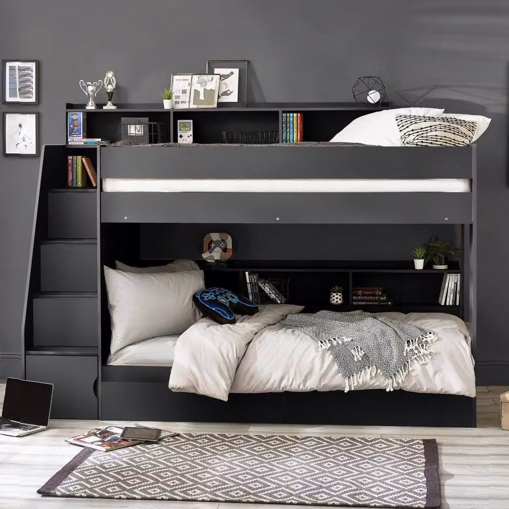 Cheshire Solid Pine Single Staircase Bunk Bed in Anthracite Black, 90 x 200 cm – 2