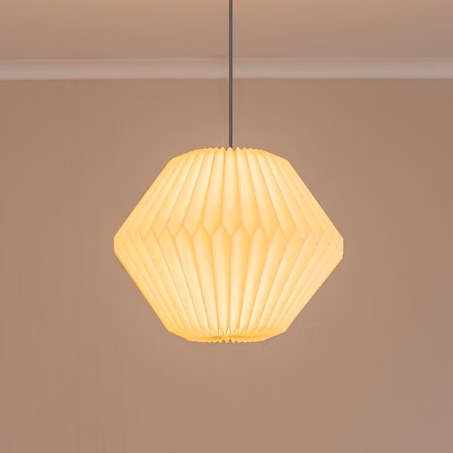 ValueLights Astrid White Geometric Origami Hexagon Paper Pleated Easy Fit Lamp Shade with LED Bulb, Width: 39.5 cm – 2