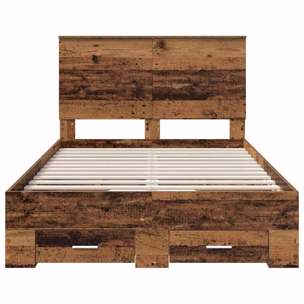 Berkfield Home Bed Frame with Headboard in Brown Old Wood, W/D/H: 120 x 190 cm – 4