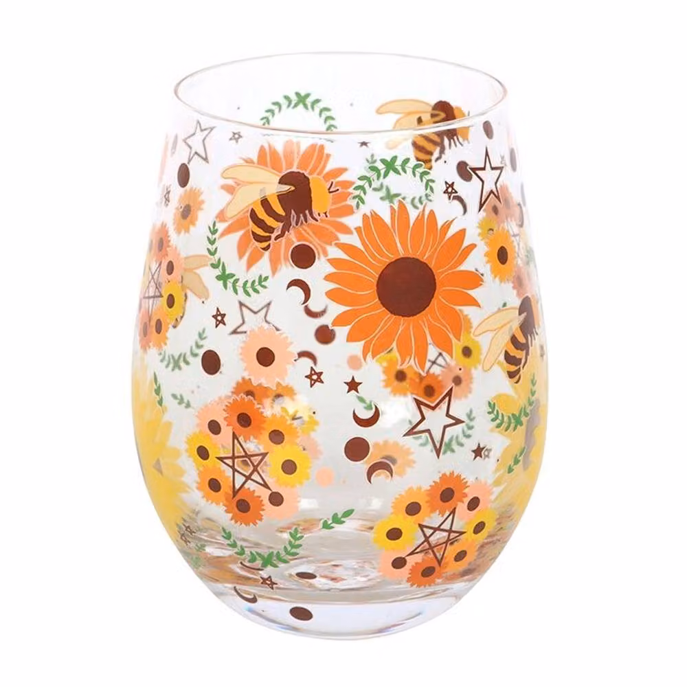Uniqueful Bee Radiant Print Multicolour Stemless Glass Tumbler, 100ml – 2