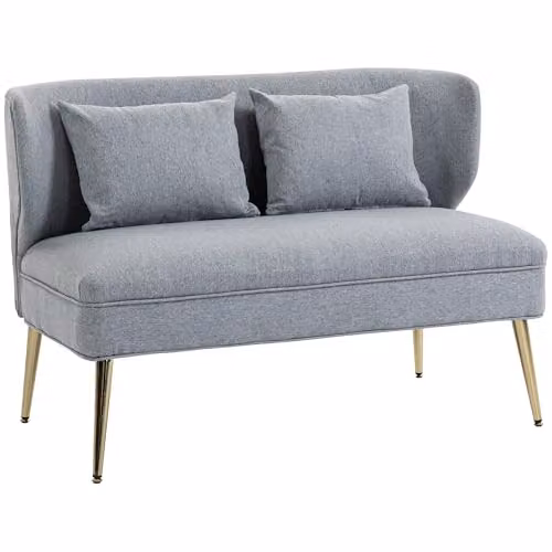 HOMCOM 2 Seater Wing Back Loveseat in Grey Fabric with Scatter Cushions, W: 117 cm – 1