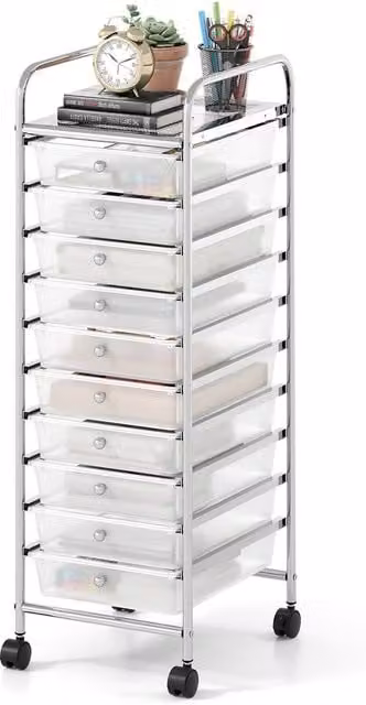 Gymax Silver Metal Art and Craft Organizer Rolling Utility Cart with 10 Drawers