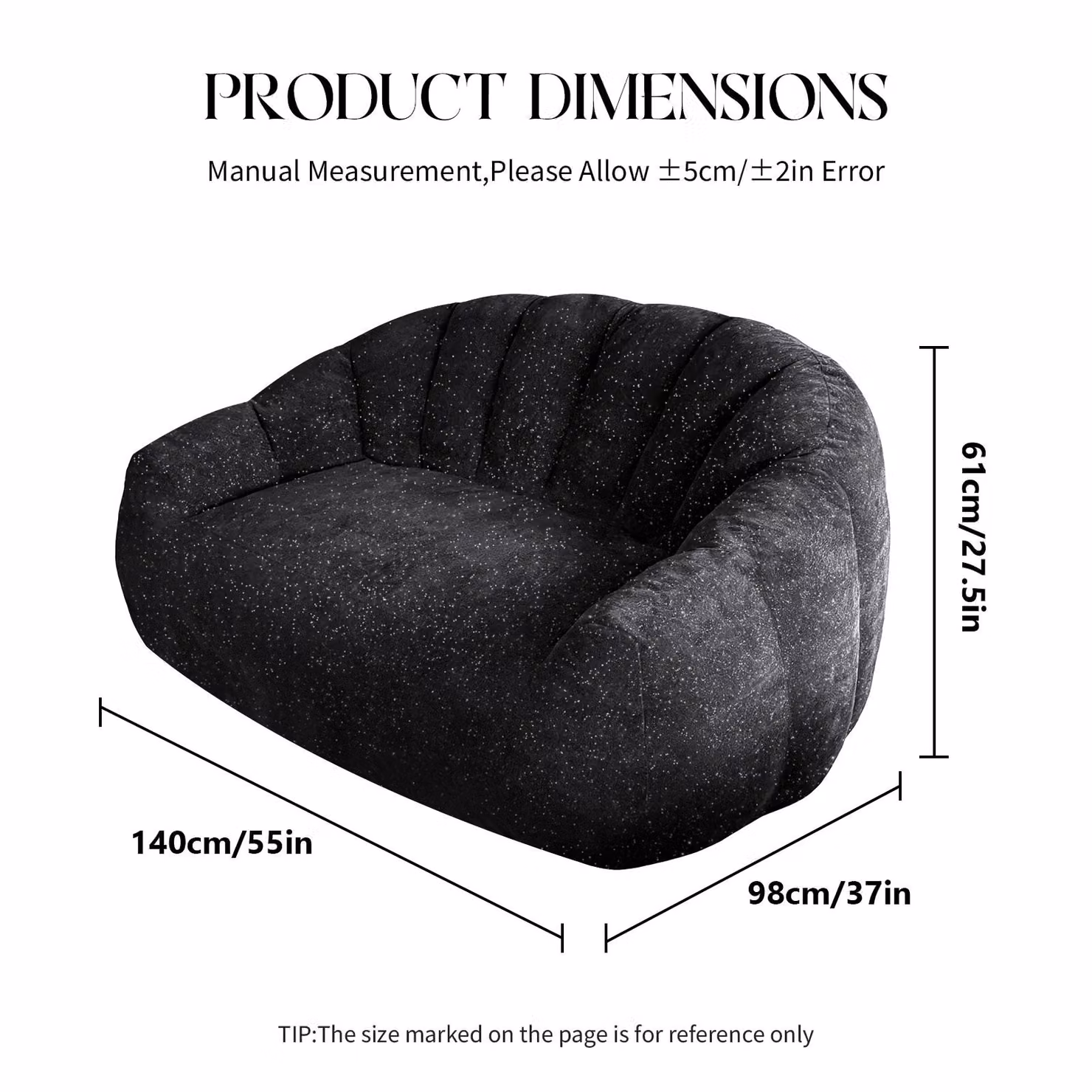 Aosom UK Plush 2-Seater Bean Bag Sofa with High Density Sponge in Black, W/D/H: 98 x 140 x 61 cm – 3