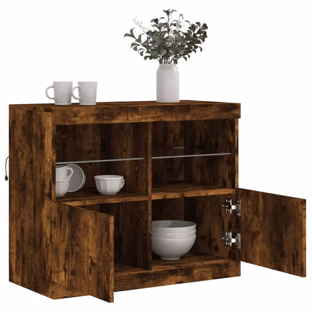 Berkfield Home Modern Sideboard with Integrated LED Lights in Smoked Oak Brown, W: 81 cm, D: 37 cm, H: 67 cm – 5
