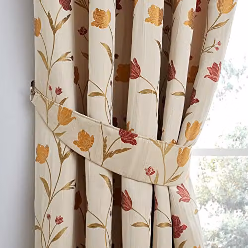 Curtina Juliette Floral Jacquard Pencil Pleat Curtains, Red and Multicolour, W: 117 cm, L: 137 cm – 2