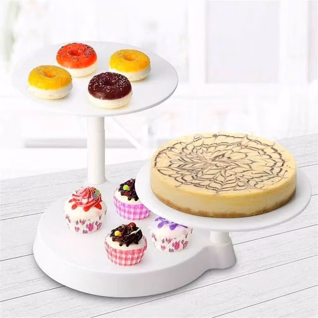 VOGREX 3 Tier Round White Plastic Cake Stand and Food Display Rack