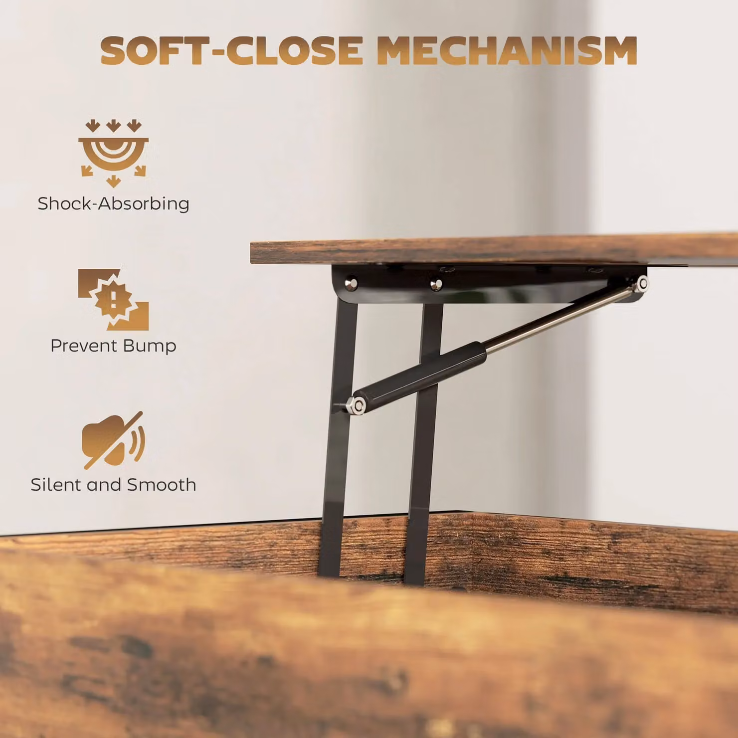 HOMCOM Industrial Lift Top Coffee Table with Storage Shelf in Rustic Brown and Black – 4