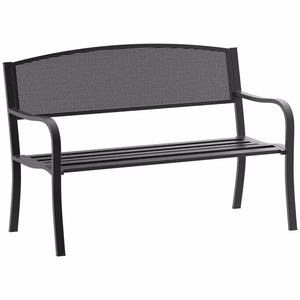 OUTSUNNY 2 Seater Metal Garden Bench in Black – 2