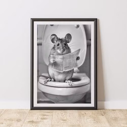 60 Second Makeover Mouse On The Toilet Animal Print Paper Poster, A3