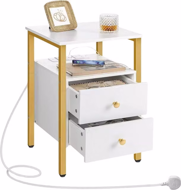 Furnold 2 Drawer Smart Bedside Table with Power in Gold