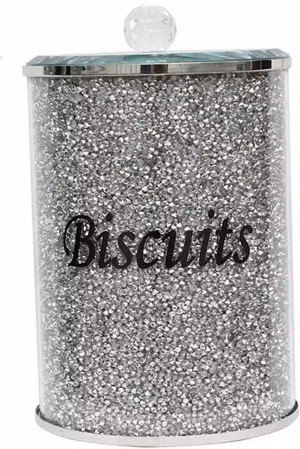 Biznest Geometric Crushed Crystal Diamond Biscuit Jar with Lid in Silver and Transparent Glass
