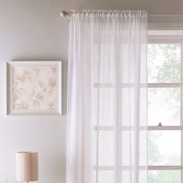 Terrys White Single Voile Fabric Panel Curtain with Rod Pocket