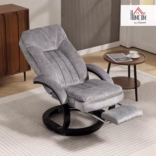 HOMCOM Grey Velvet Swivel Recliner Armchair with Integrated Footrest and Manual Lever – 2