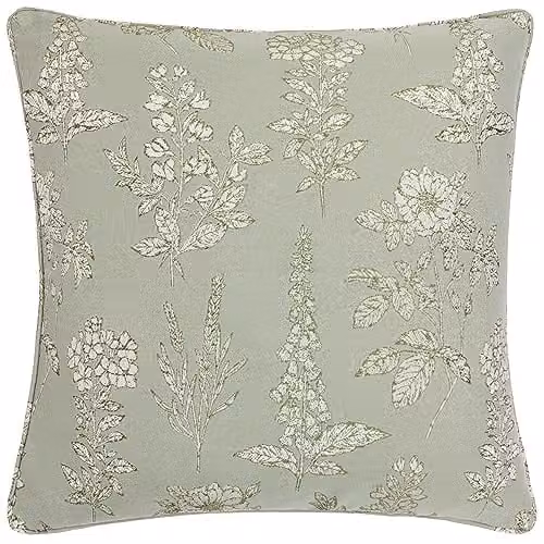 Wylder Nature Sophia Botanical Embroidered Feather Filled Cushion in Light Green, W/D/H: 50 x 50 x 50 cm