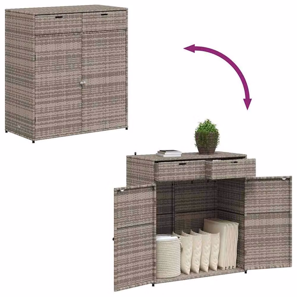 Berkfield Home Grey Poly Rattan Garden Storage Cabinet with Hinged Doors, W/D/H: 105 x 55 x 113 cm – 6