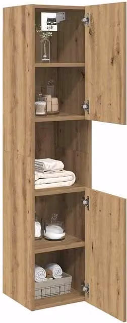 Berkfield Home Artisan Oak Spacious Bathroom Hanging Cabinet, Brown, W/D/H: 30 x 30 x 130 cm – 1
