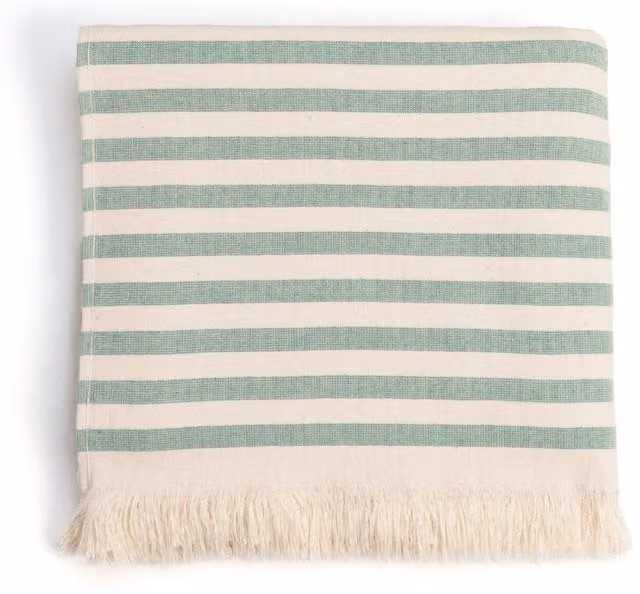 Torres Novas Green Barra Striped Cotton Terry Flat Sheet