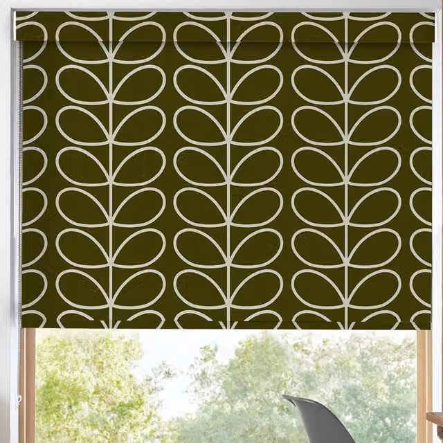 Orla Kiely Jumbo Linear Stem Made to Measure Blackout Roller Blind in Kelp Green and Brown