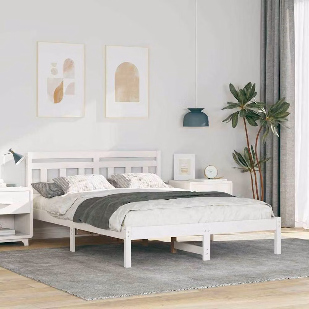 Berkfield Home Traditional White Pine Wood Bed with Headboard W/D/H: 140 x 190 cm – 2