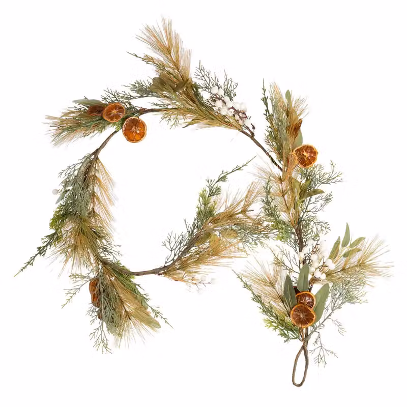 Scottish Everlastings Ltd Rustic Christmas Garland with Orange Slices and Green Foliage, Length: 153 cm – 2
