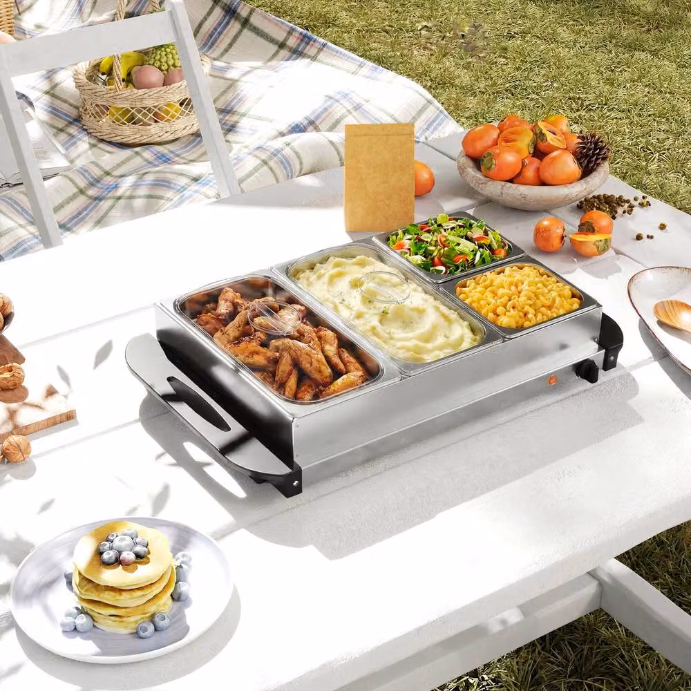 STILVORA Silver Electric Buffet Server with 4 Trays and Adjustable Temperature Control – 3