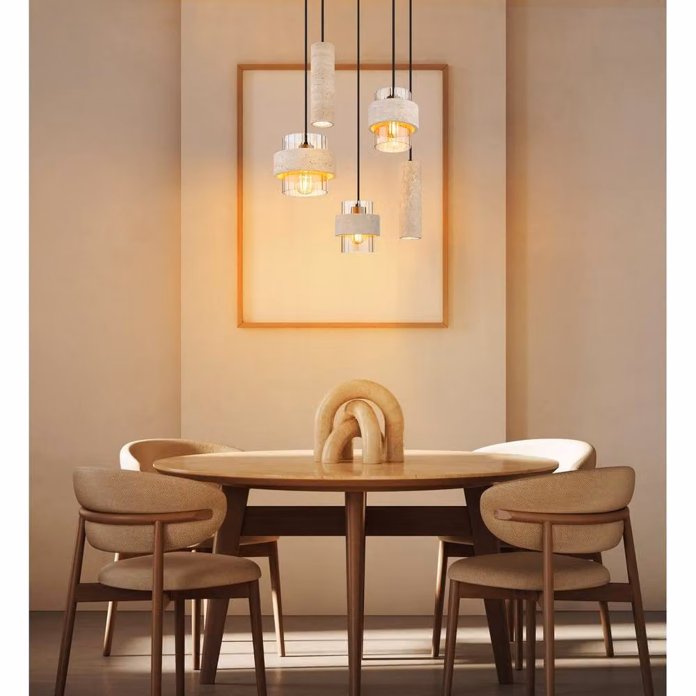 Netlighting Daren Cluster Pendant Light in Matt Black and Gold with Amber Glass Shades, Height Adjustable – 2