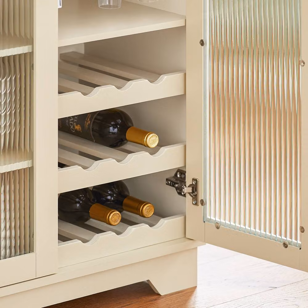 SoBuy Modern Kitchen Sideboard with Glass Doors and Wine Rack in Beige – 4