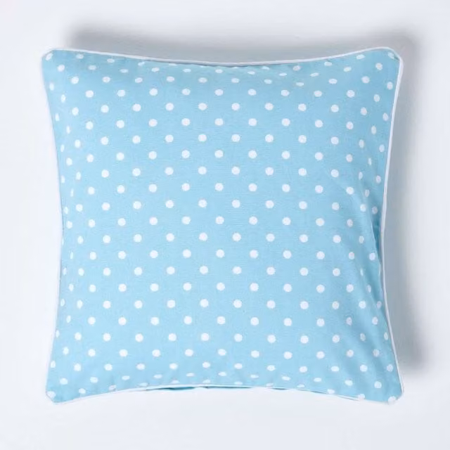 Homescapes Blue Dotted Cotton Square Cushion Cover, W/D/H: 45 x 45 x 1 cm