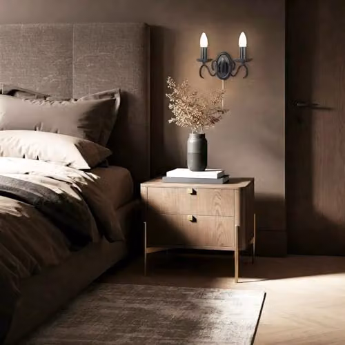 Happy Homewares Traditional Vintage Wall Light Fitting with Pull Chain and Black Metal Scroll Arms, W/D/H: 26 x 15 x 12 cm – 2