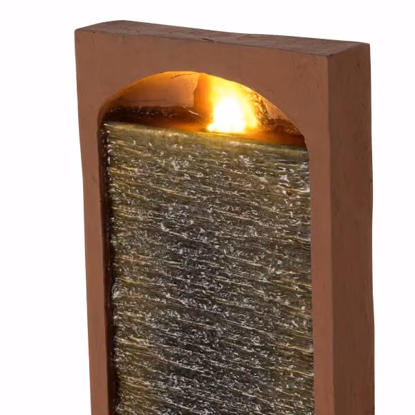 Teamson Home Large Outdoor Rectangular Cascade Water Feature with LED Lights in Red Rock – 4