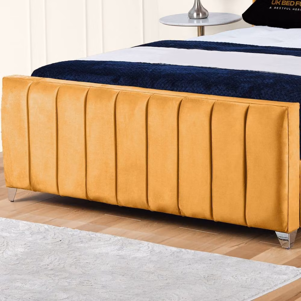 UK Bed Furniture Empire Winged Gas Lift Ottoman Upholstered Bed in Yellow Velvet, Size: Single (W/D/H: 90 x 190 cm) – 3