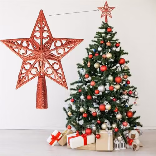 Shatchi Red Glitter Star Christmas Tree Topper, 14.5 cm – 2