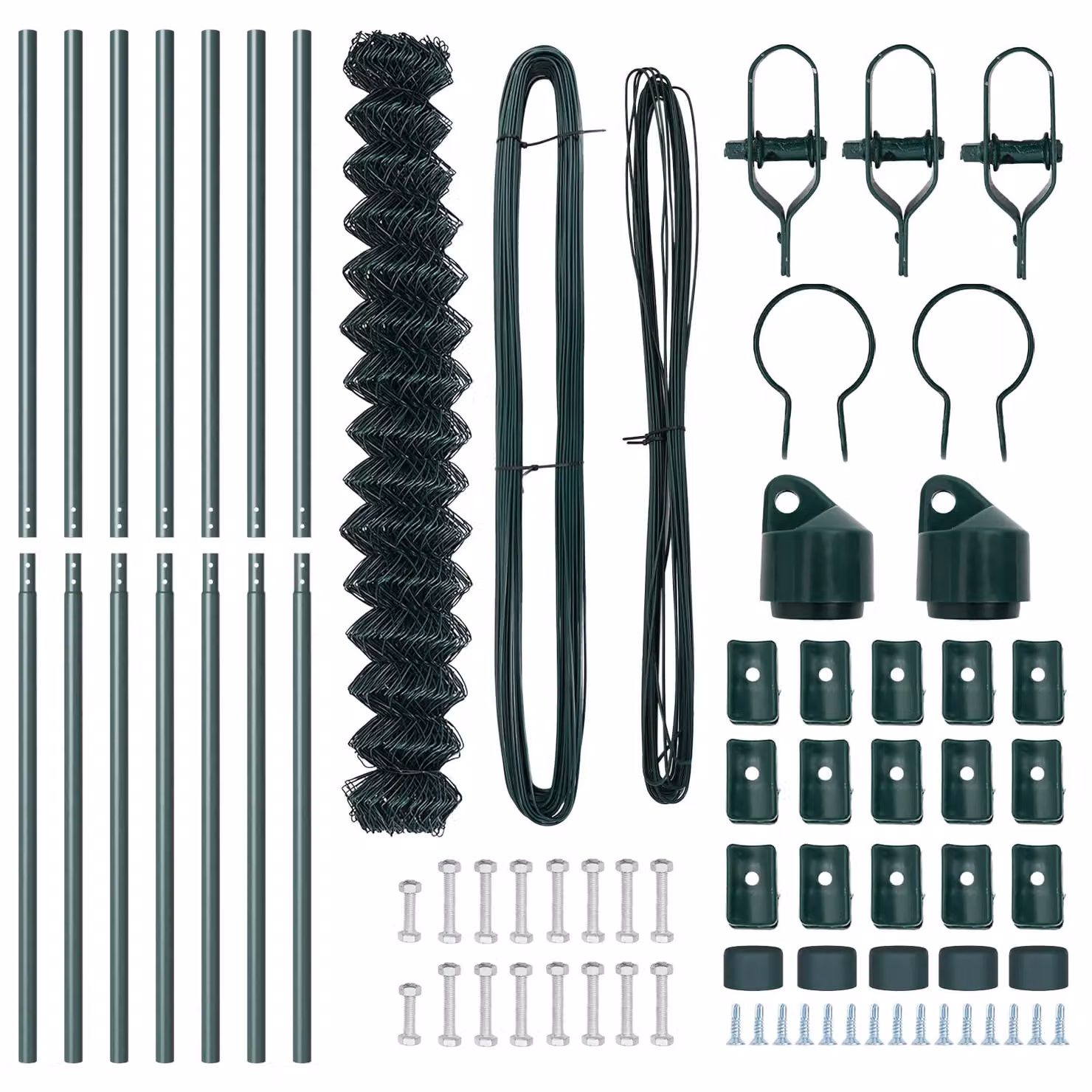 Berkfield Home Green Galvanised Steel Chain Link Fence with 7 Posts, W: 10 m, H: 1.6 m – 3