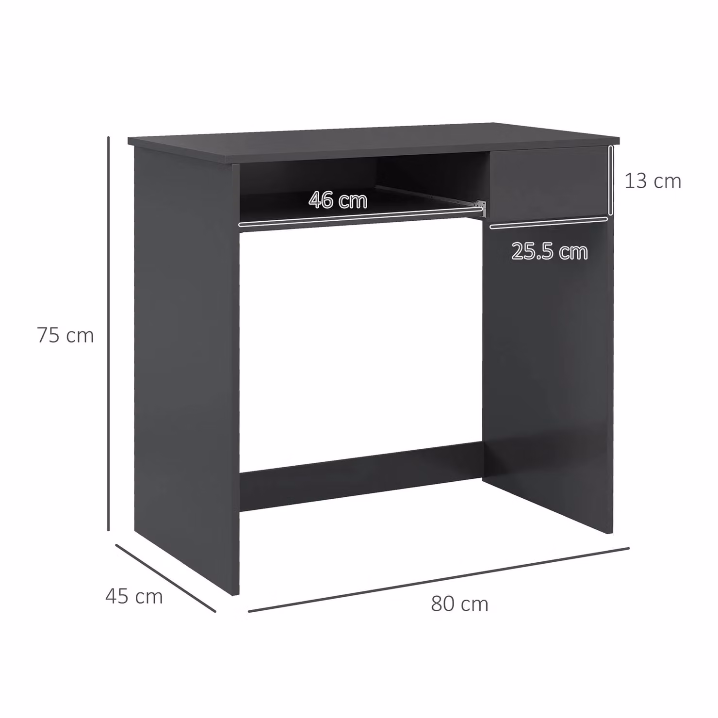 HOMCOM Modern Compact Computer Desk in Grey, W/D/H: 80 x 45 x 75 cm – 3