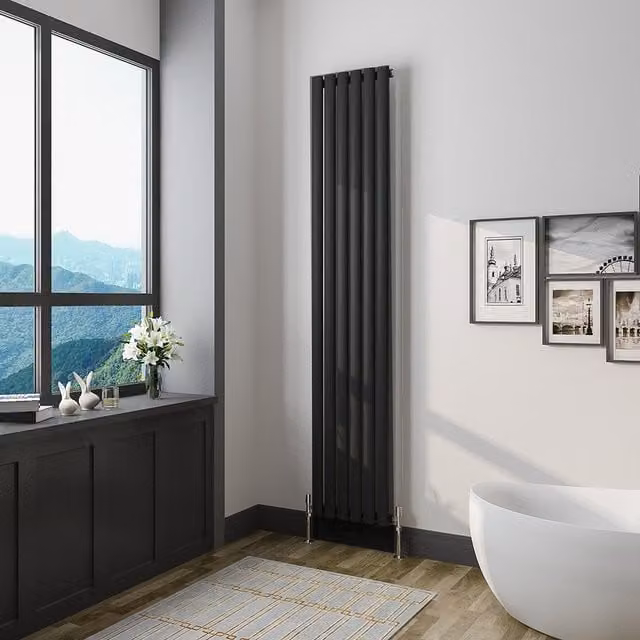 AicaBathroom Vertical Oval Column Radiator in Black, H 180 cm x W 35.4 cm