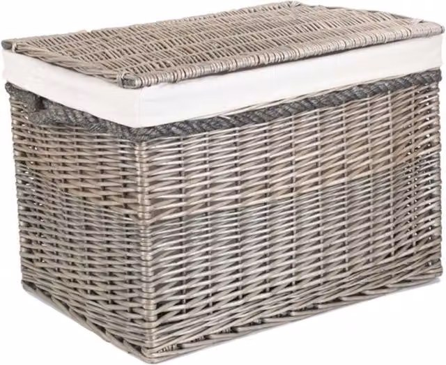 Red Hamper Antique Wash Wicker Square Storage Basket in Brown and Grey