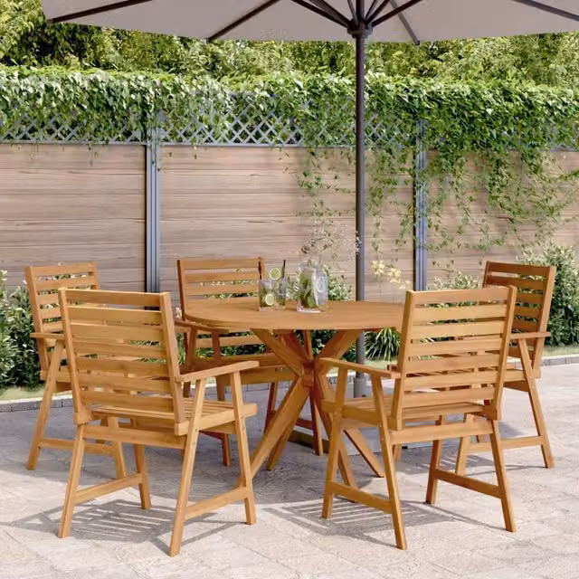 Berkfield Home 6 Piece Garden Dining Set in Brown Solid Acacia Wood