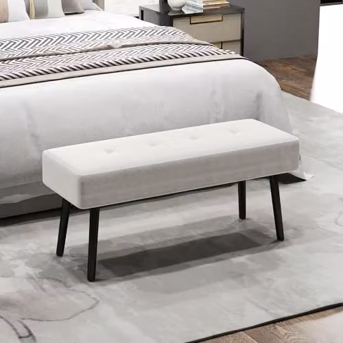 HOMCOM Corduroy End of Bed Bench in Cream White/Beige, W: 120 cm, D: 45 cm, H: 45 cm – 2