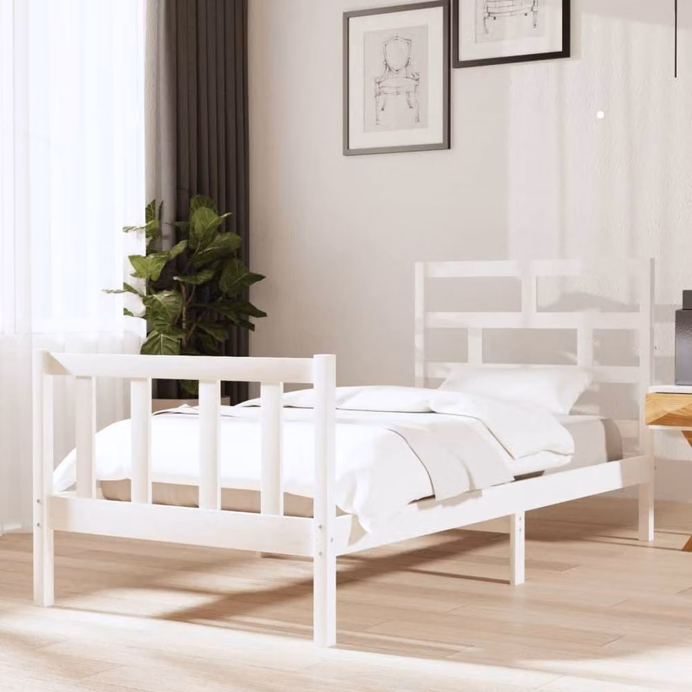 Berkfield Home Single Bed Frame in White Solid Pine, W/D/H: 90 x 190 cm – 2
